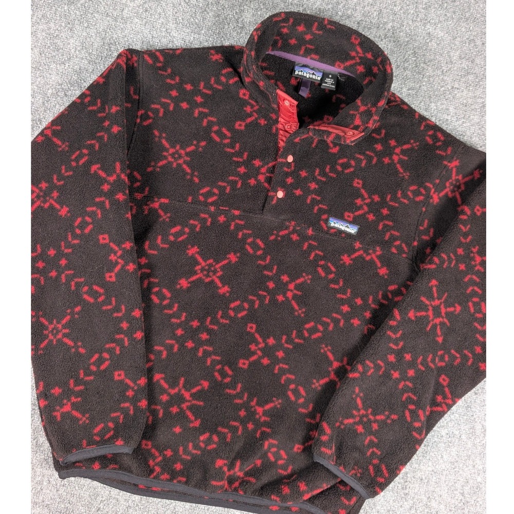 Vtg Patagonia Synchilla Snap T Pullover Mens S Red Black Aztec Snow 25205 USA